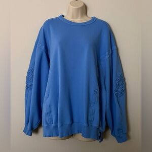 aerie Blue Crochet-Elbow Sweatshirt